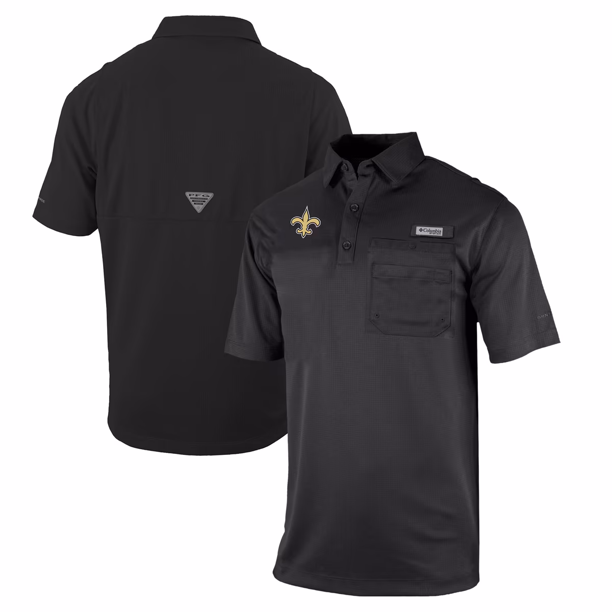 Men's Columbia Black New Orleans Saints Omni-Wick Flycaster Pocket Polo 3 Men's Columbia Black New Orleans Saints Omni-Wick Flycaster Pocket Polo