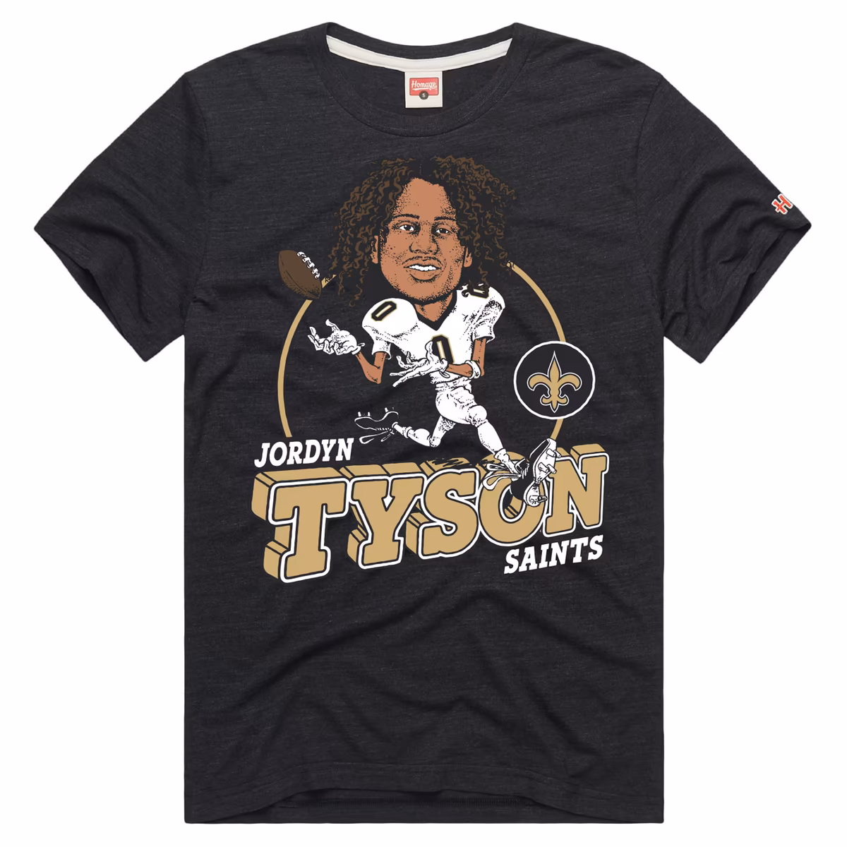 Unisex Homage Jordyn Tyson Charcoal New Orleans Saints Caricature Player Graphic Tri-Blend T-Shirt