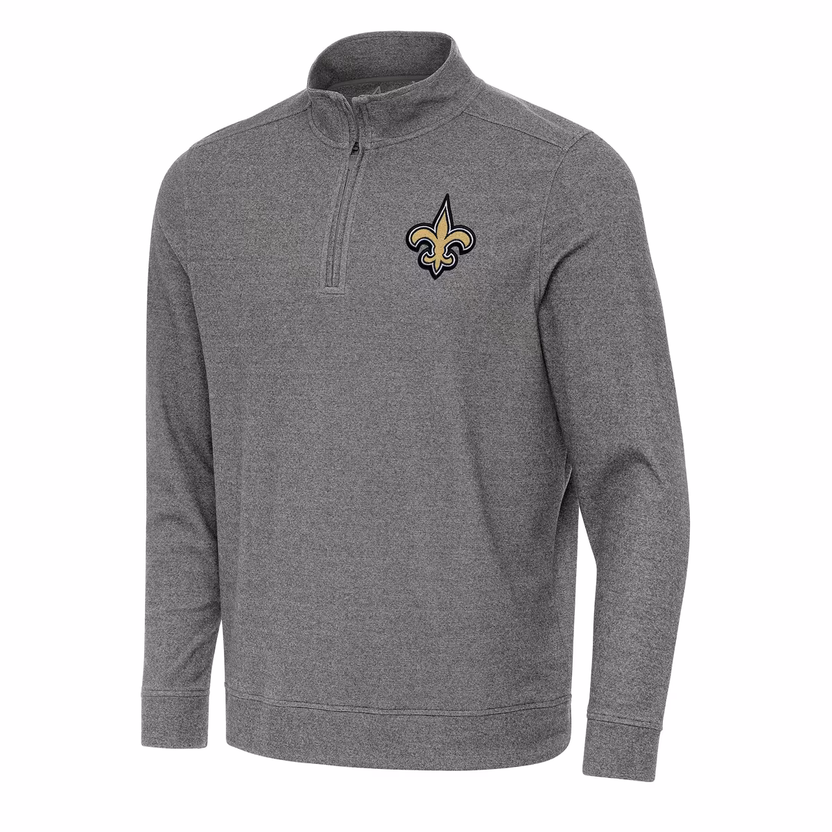 Men's Antigua Heather Black New Orleans Saints Subtle Quarter-Zip Top 3 Men's Antigua Heather Black New Orleans Saints Subtle Quarter-Zip Top