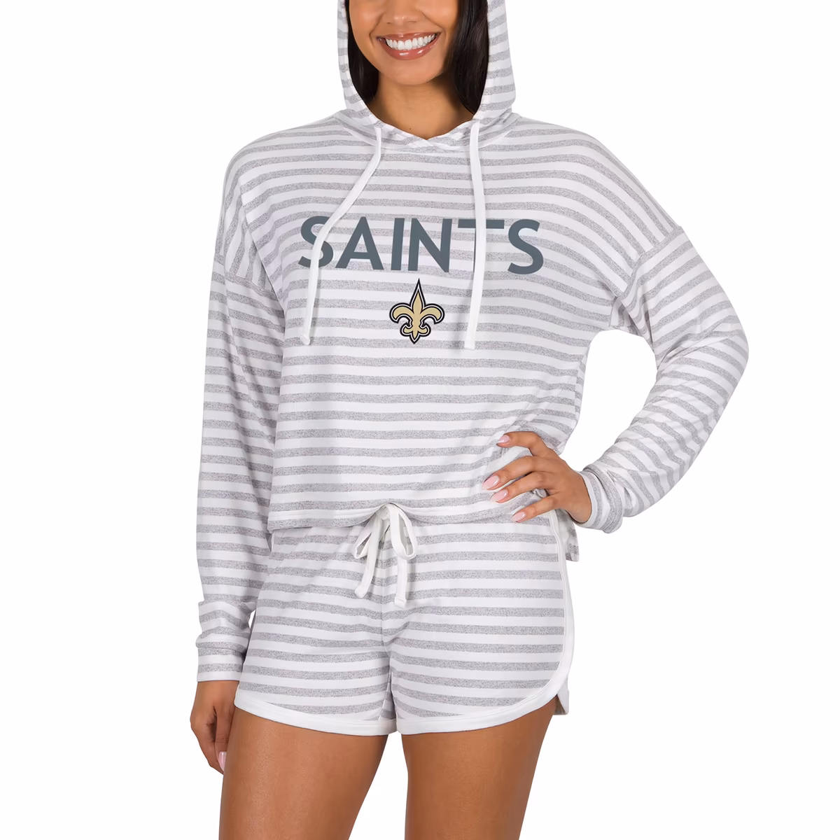 Women's Concepts Sport Cream New Orleans Saints Visibility Long Sleeve Hoodie Top & Shorts Set 2 Women's Concepts Sport Cream New Orleans Saints Visibility Long Sleeve Hoodie Top & Shorts Set