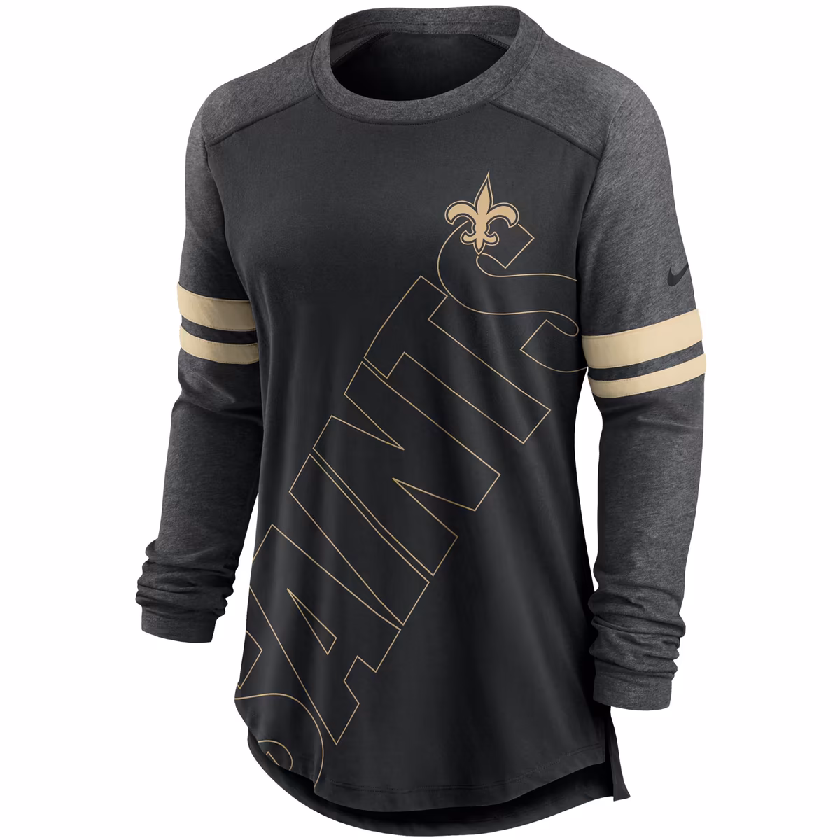 Women's Nike Black/Heathered Charcoal New Orleans Saints Team Outline Raglan Performance Long Sleeve T-Shirt 3 Women's Nike Black/Heathered Charcoal New Orleans Saints Team Outline Raglan Performance Long Sleeve T-Shirt