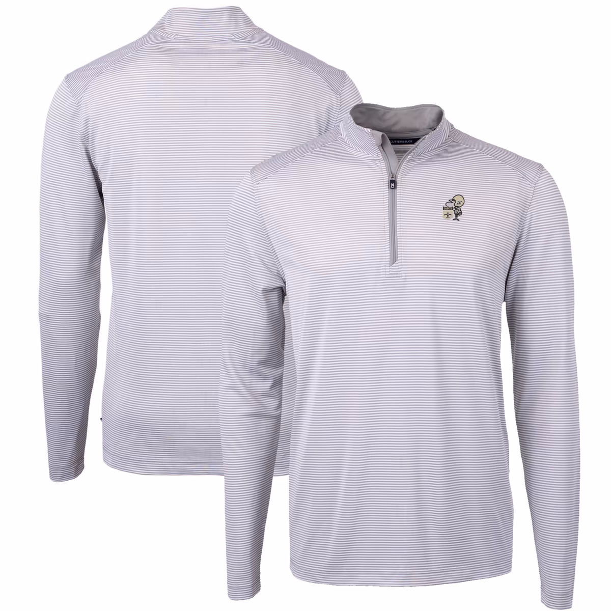 Men's Cutter & Buck Gray New Orleans Saints Big & Tall Virtue Eco Pique Micro Stripe Tri-Blend Quarter-Zip Jacket 1 Men's Cutter & Buck Gray New Orleans Saints Big & Tall Virtue Eco Pique Micro Stripe Tri-Blend Quarter-Zip Jacket