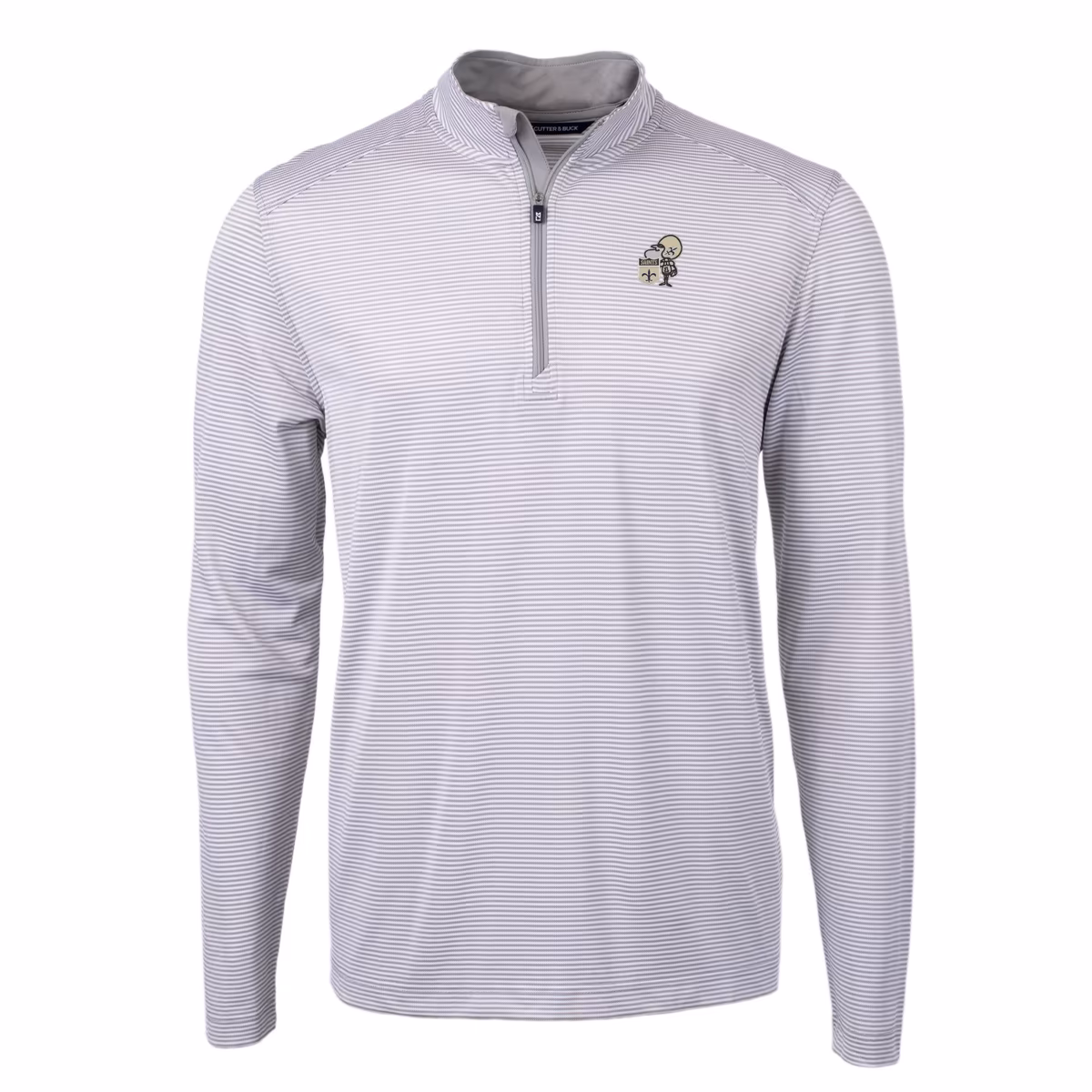 Men's Cutter & Buck Gray New Orleans Saints Big & Tall Virtue Eco Pique Micro Stripe Tri-Blend Quarter-Zip Jacket 3 Men's Cutter & Buck Gray New Orleans Saints Big & Tall Virtue Eco Pique Micro Stripe Tri-Blend Quarter-Zip Jacket