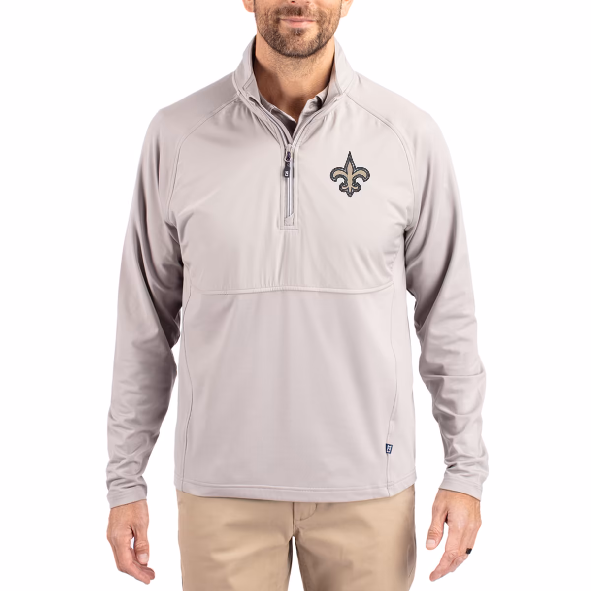 Men's Cutter & Buck Gray New Orleans Saints Adapt Eco Knit Hybrid Recycled Quarter-Zip Raglan Jacket