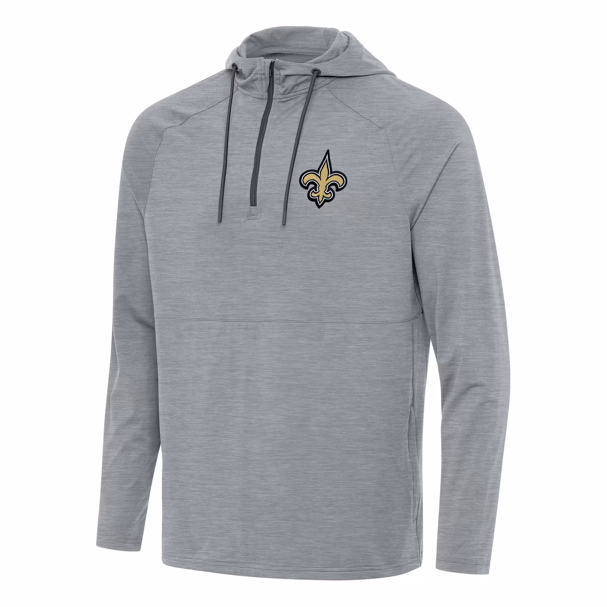 Men's Antigua Heather Gray New Orleans Saints Spikes Quarter-Zip Pullover Hoodie 1 Men's Antigua Heather Gray New Orleans Saints Spikes Quarter-Zip Pullover Hoodie