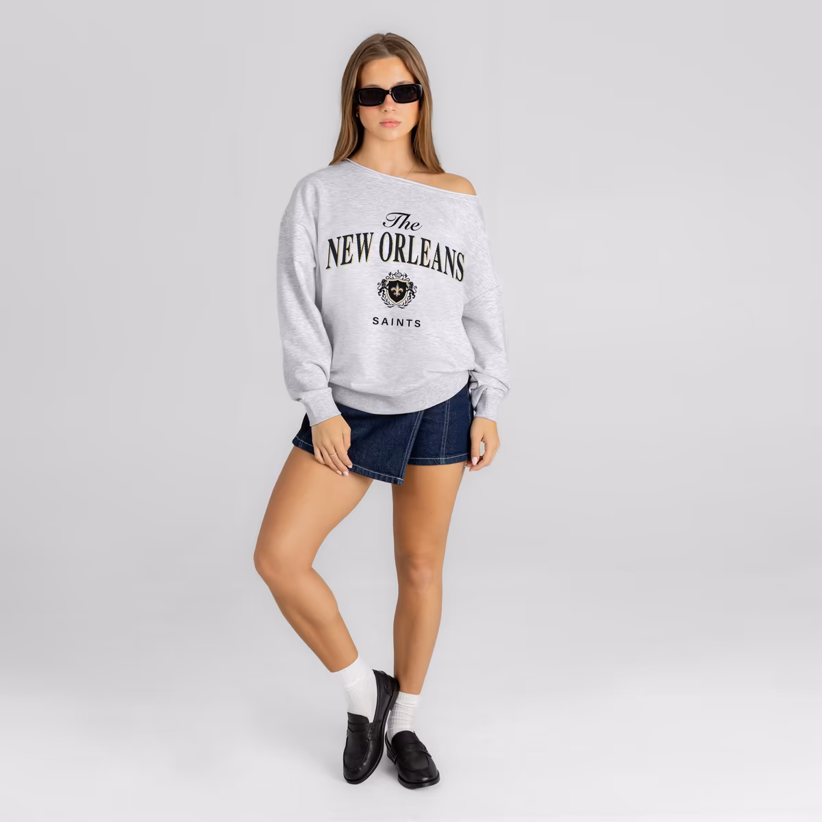 Women's Gameday Couture Ash New Orleans Saints Offsides Energy Off-Shoulder Sweatshirt 4 Women's Gameday Couture Ash New Orleans Saints Offsides Energy Off-Shoulder Sweatshirt