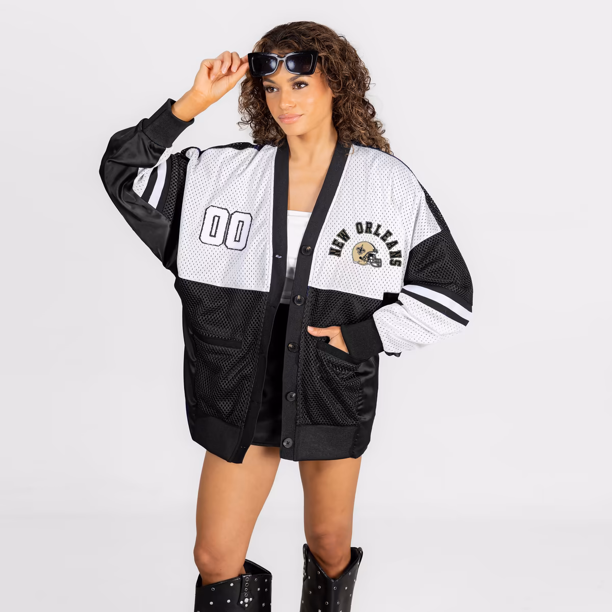 Women's Gameday Couture Black New Orleans Saints  MVP Era Satin Button-Down Cardigan