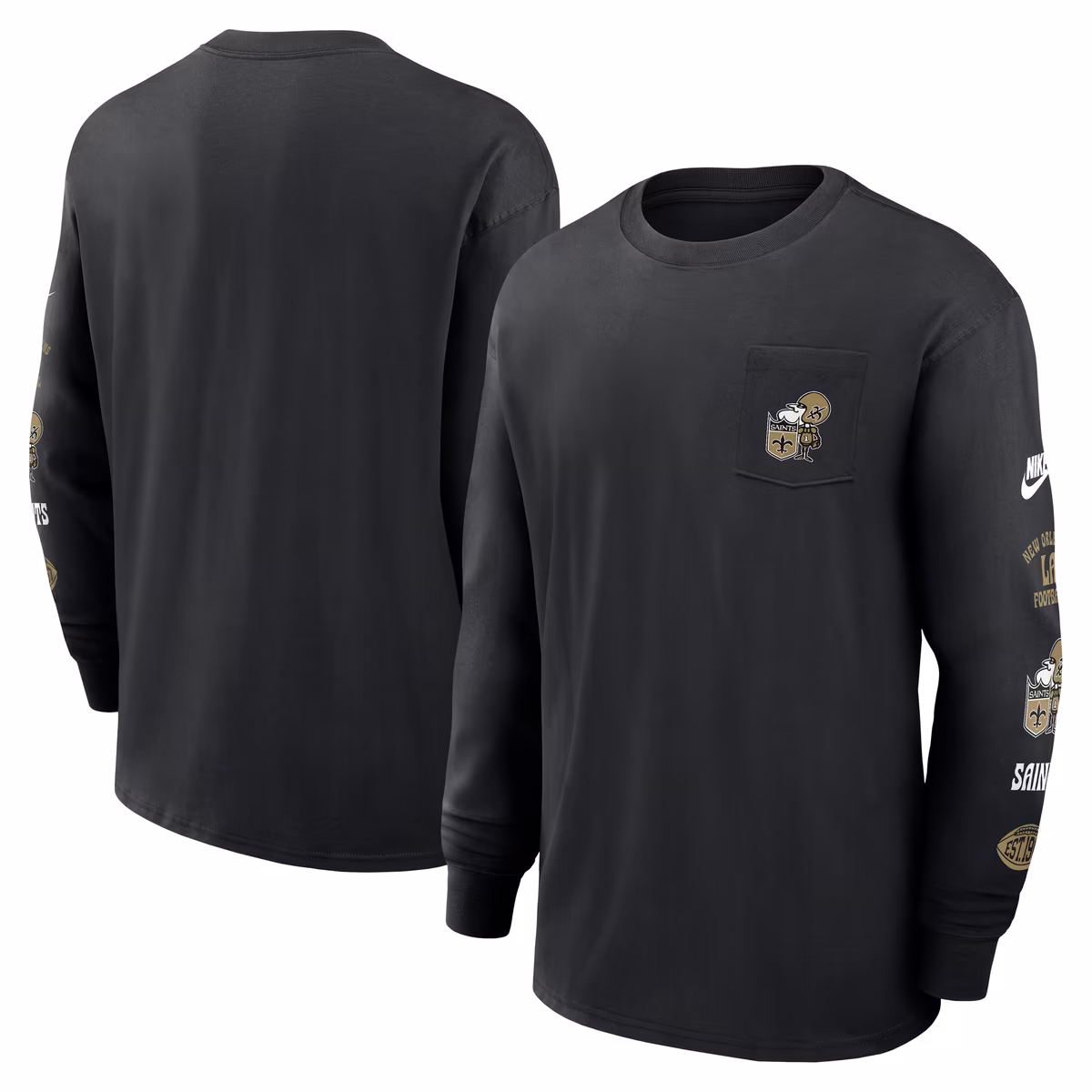 Men's Nike Black New Orleans Saints Rewind Heavy Max90 Pocket Long Sleeve T-Shirt 2 Men's Nike Black New Orleans Saints Rewind Heavy Max90 Pocket Long Sleeve T-Shirt