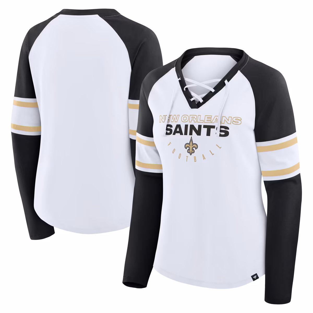 Women's Fanatics White/Black New Orleans Saints Redzone Blitz Package Raglan Lace-Up V-Neck Long Sleeve T-Shirt