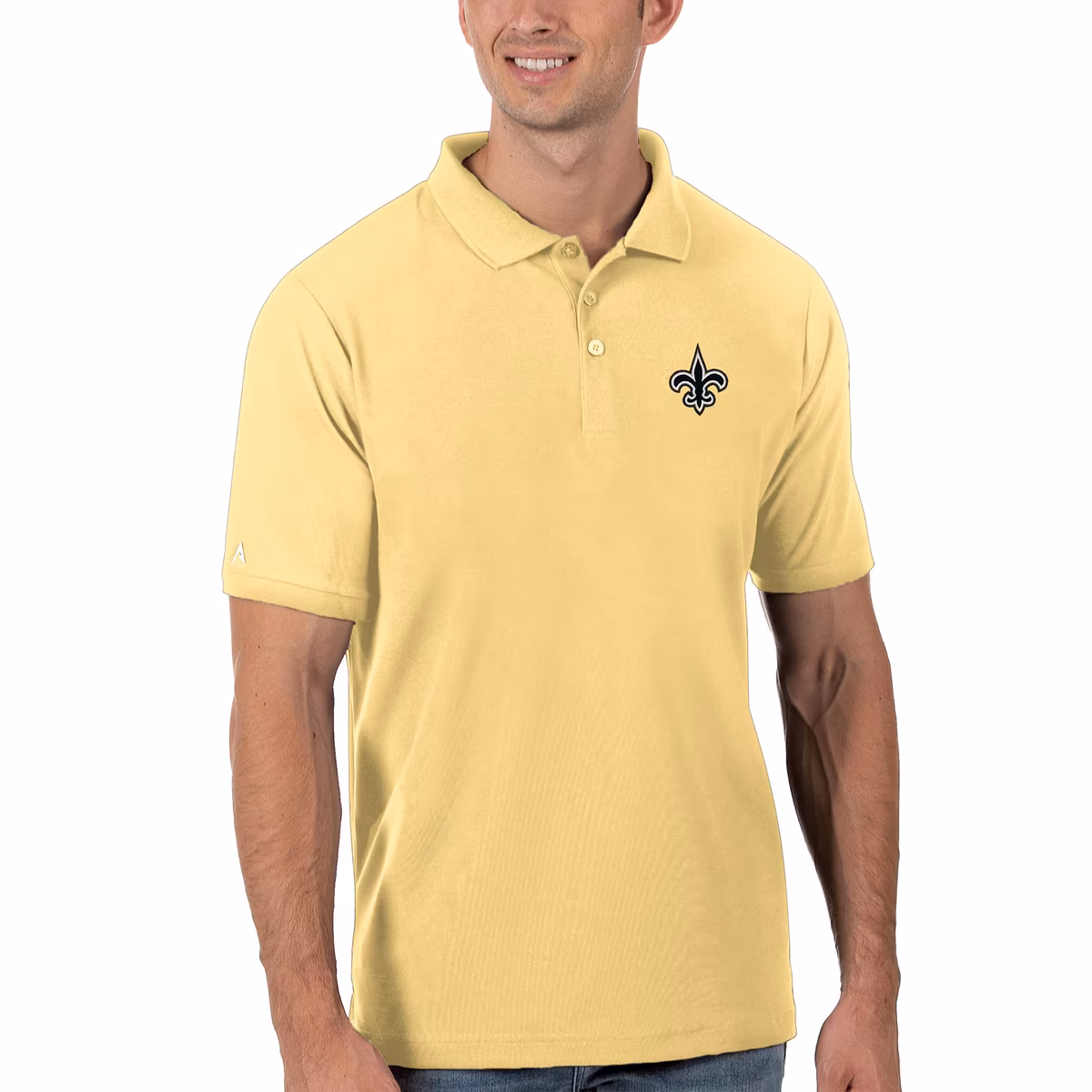Men's Antigua Gold New Orleans Saints Legacy Pique Polo 1 Men's Antigua Gold New Orleans Saints Legacy Pique Polo