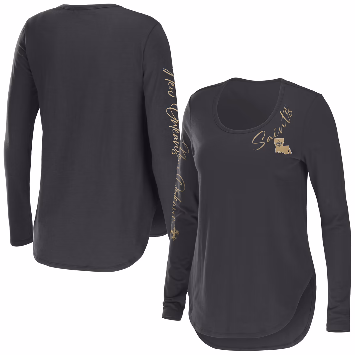 Women's WEAR by Erin Andrews Charcoal New Orleans Saints Team Scoop Neck T-Shirt 1 Women's WEAR by Erin Andrews Charcoal New Orleans Saints Team Scoop Neck T-Shirt