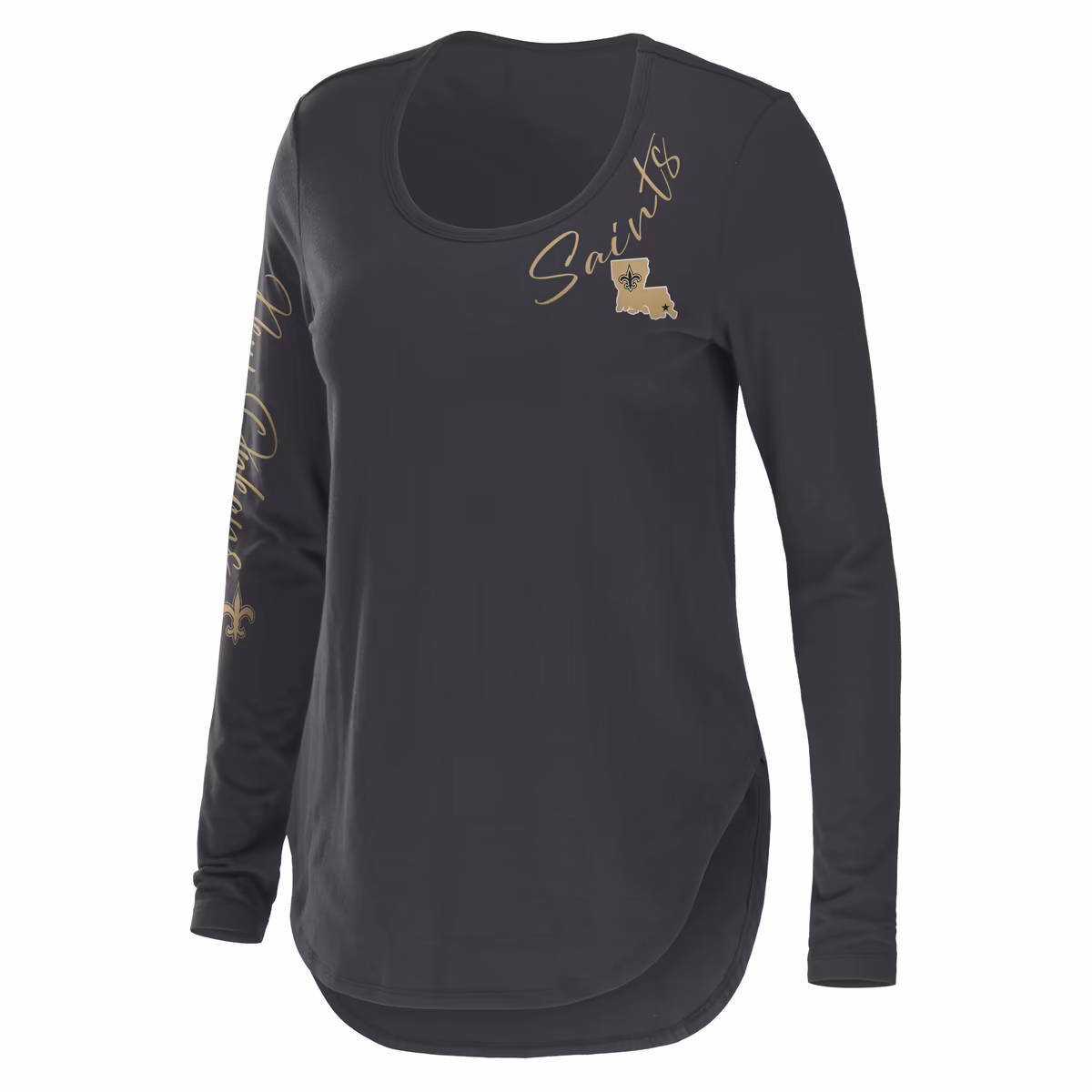 Women's WEAR by Erin Andrews Charcoal New Orleans Saints Team Scoop Neck T-Shirt 3 Women's WEAR by Erin Andrews Charcoal New Orleans Saints Team Scoop Neck T-Shirt