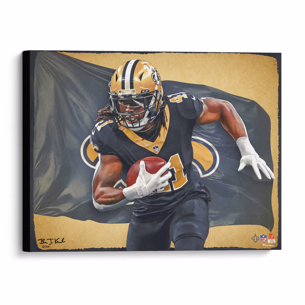 Alvin Kamara New Orleans Saints Stretched 20" x 24" Canvas Giclee Print - Designed and Signed by Artist Brian Konnick - Limited Edition of 25 1 Alvin Kamara New Orleans Saints Stretched 20" x 24" Canvas Giclee Print - Designed and Signed by Artist Brian Konnick - Limited Edition of 25