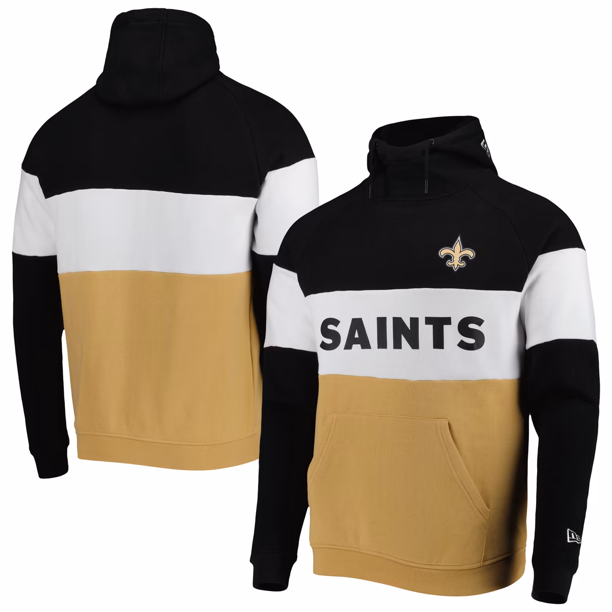 Men's New Era Gold/Black New Orleans Saints Colorblock Current Pullover Hoodie