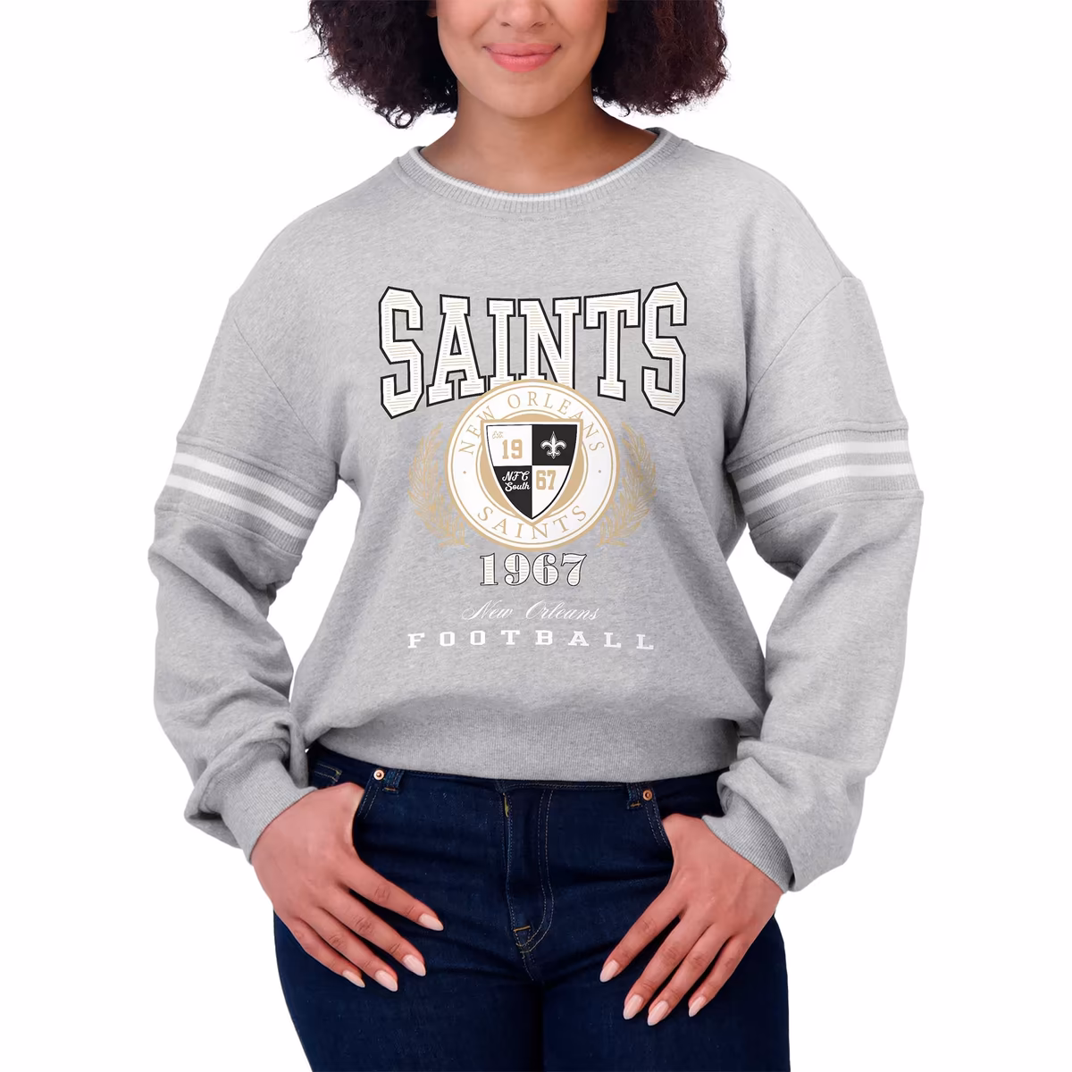 Women's WEAR by Erin Andrews Heather Gray New Orleans Saints Cropped Pullover Sweatshirt 5 Women's WEAR by Erin Andrews Heather Gray New Orleans Saints Cropped Pullover Sweatshirt