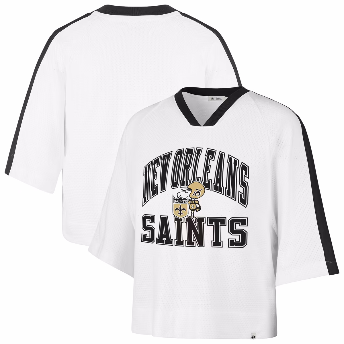 Women's '47 White New Orleans Saints Big Overarch Drop Needle Raglan V-Neck T-Shirt 1 Women's '47 White New Orleans Saints Big Overarch Drop Needle Raglan V-Neck T-Shirt