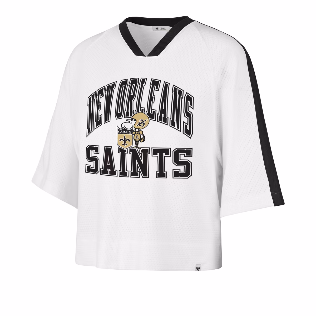 Women's '47 White New Orleans Saints Big Overarch Drop Needle Raglan V-Neck T-Shirt 3 Women's '47 White New Orleans Saints Big Overarch Drop Needle Raglan V-Neck T-Shirt