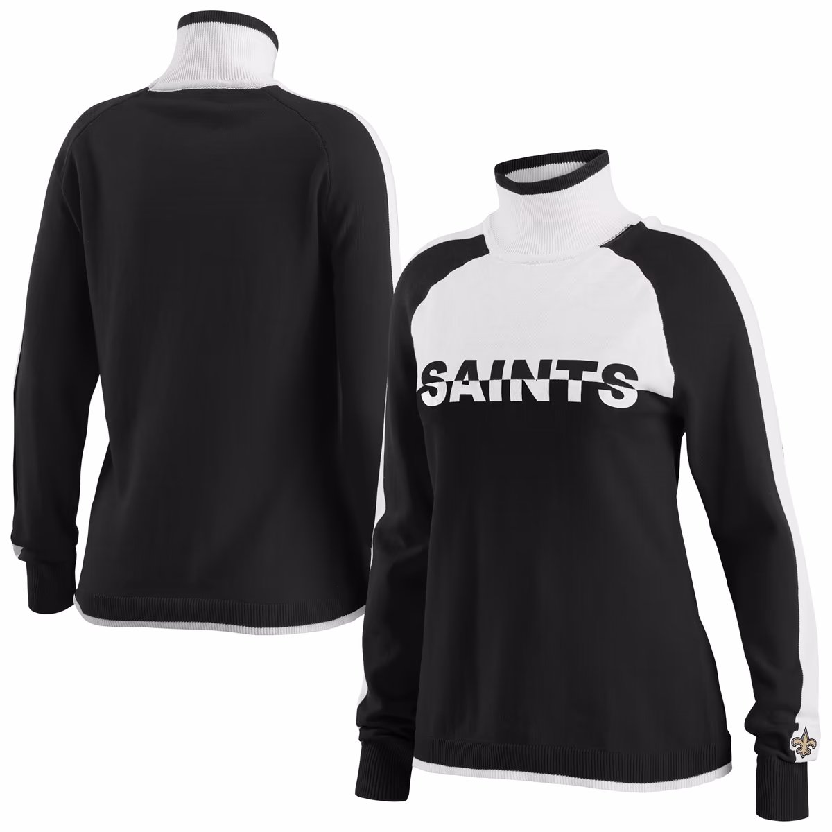 Women's WEAR by Erin Andrews Black New Orleans Saints Ski Raglan Pullover Sweater 8 Women's WEAR by Erin Andrews Black New Orleans Saints Ski Raglan Pullover Sweater