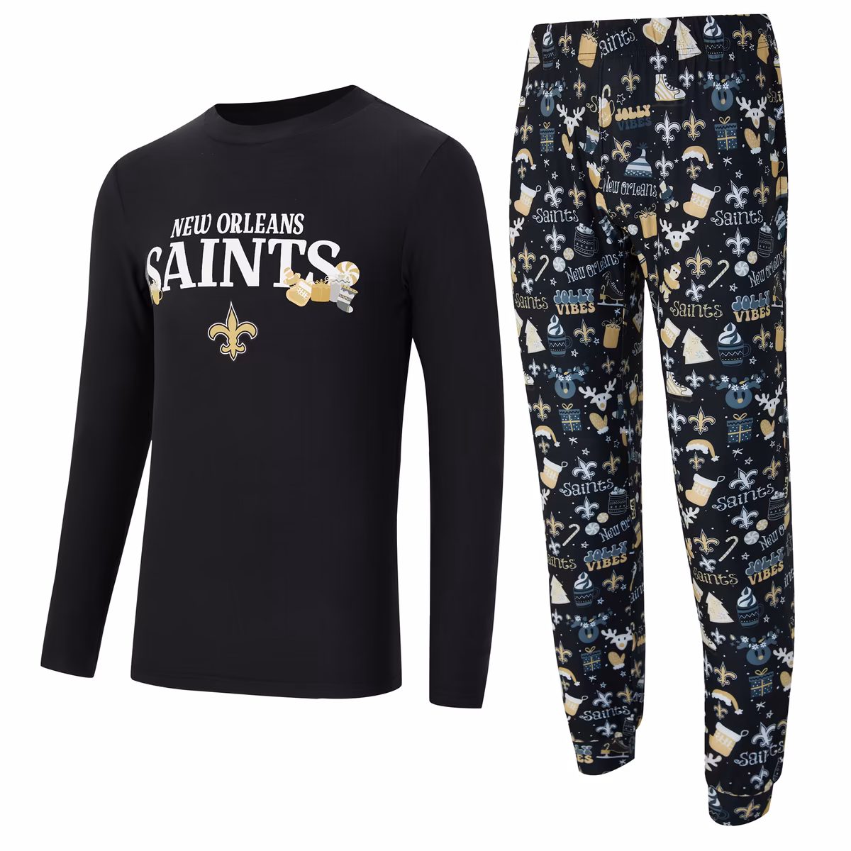 Men's Concepts Sport  Black New Orleans Saints Chestnut Long Sleeve Top & Pants Set