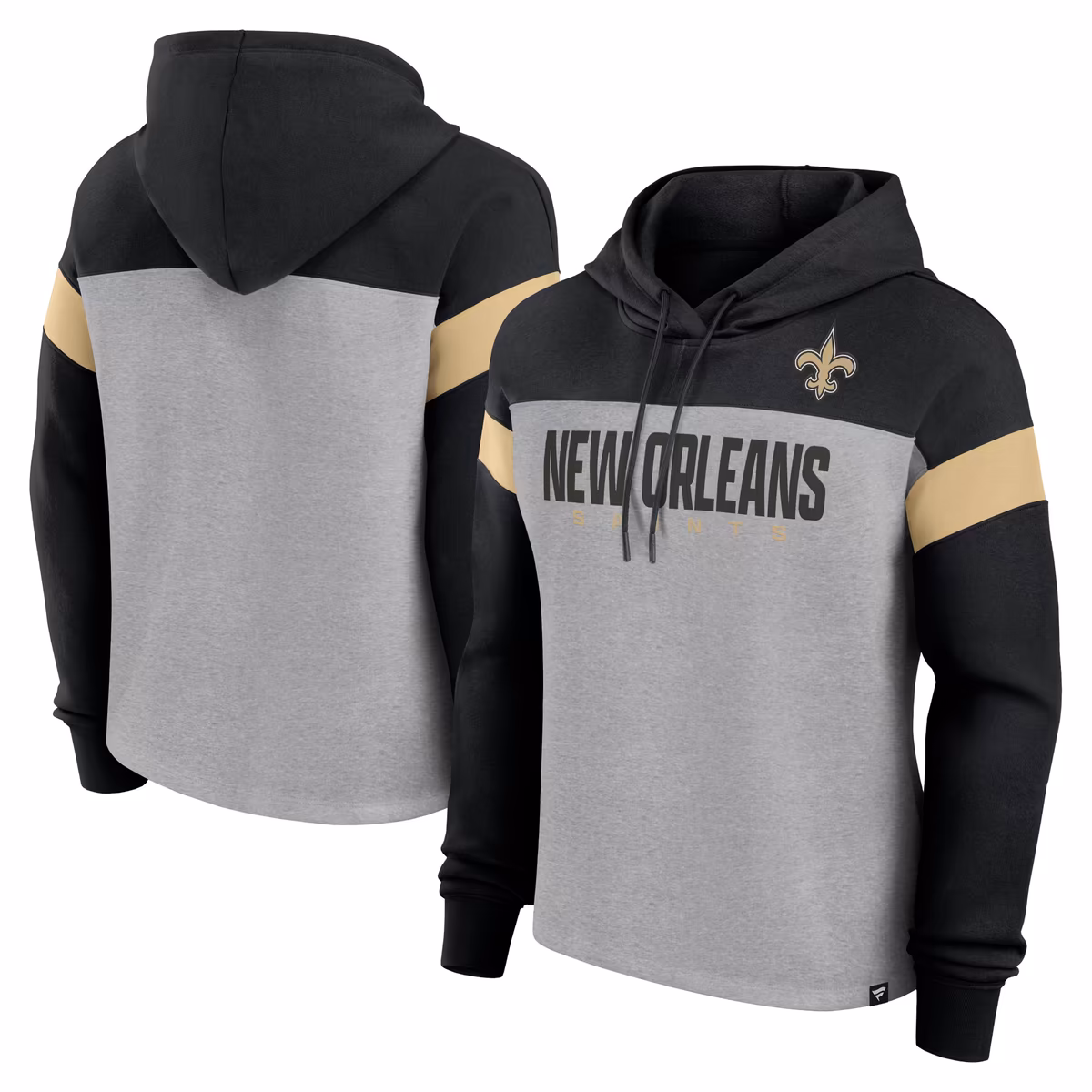 Women's Fanatics Heather Gray/Black New Orleans Saints Bold Play Call Pullover Hoodie 11 Women's Fanatics Heather Gray/Black New Orleans Saints Bold Play Call Pullover Hoodie
