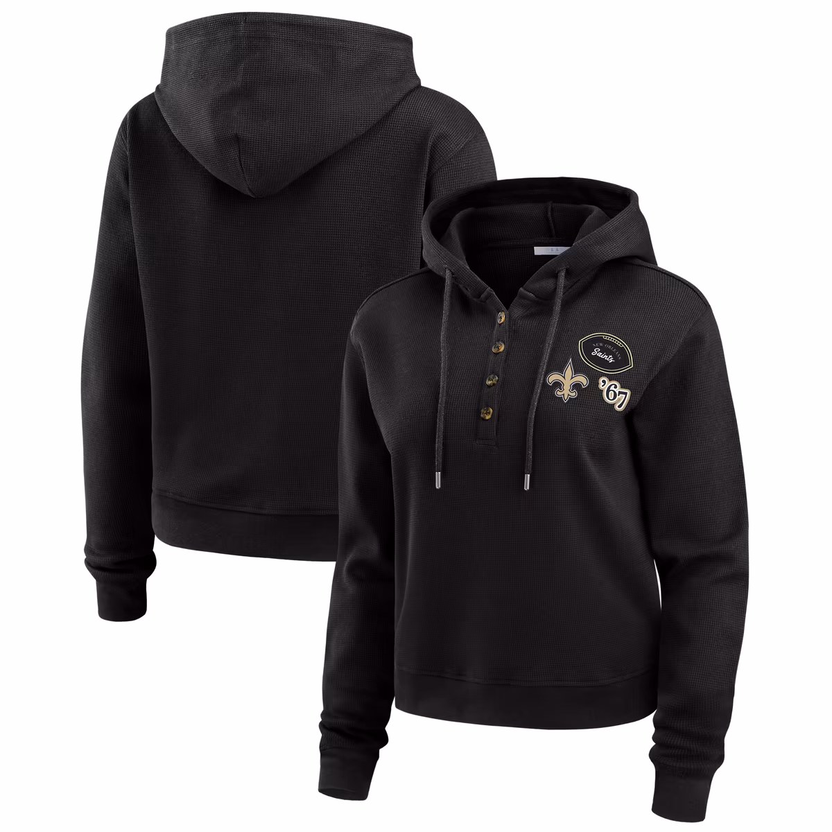 Women's WEAR by Erin Andrews Black New Orleans Saints Plus Size Waffle Hoodie Pullover Top 2 Women's WEAR by Erin Andrews Black New Orleans Saints Plus Size Waffle Hoodie Pullover Top