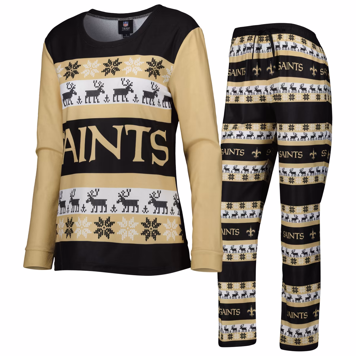 Women's FOCO Black New Orleans Saints Holiday Ugly Pajama Set 2 Women's FOCO Black New Orleans Saints Holiday Ugly Pajama Set