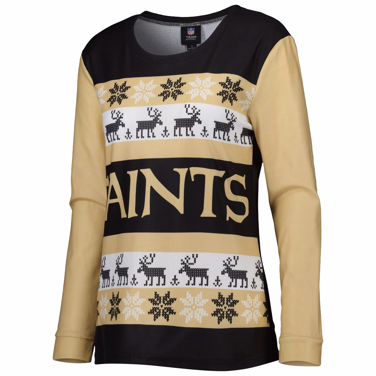 Women's FOCO Black New Orleans Saints Holiday Ugly Pajama Set 3 Women's FOCO Black New Orleans Saints Holiday Ugly Pajama Set