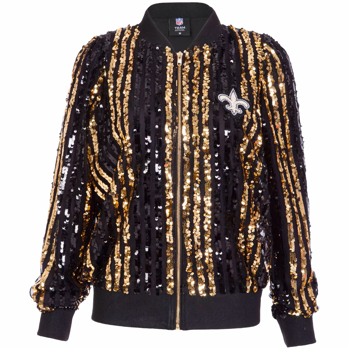 Women's FABGATING by Cuce Black New Orleans Saints Slim Fit Sequin Striped Full-Zip Bomber Jacket 3 Women's FABGATING by Cuce Black New Orleans Saints Slim Fit Sequin Striped Full-Zip Bomber Jacket