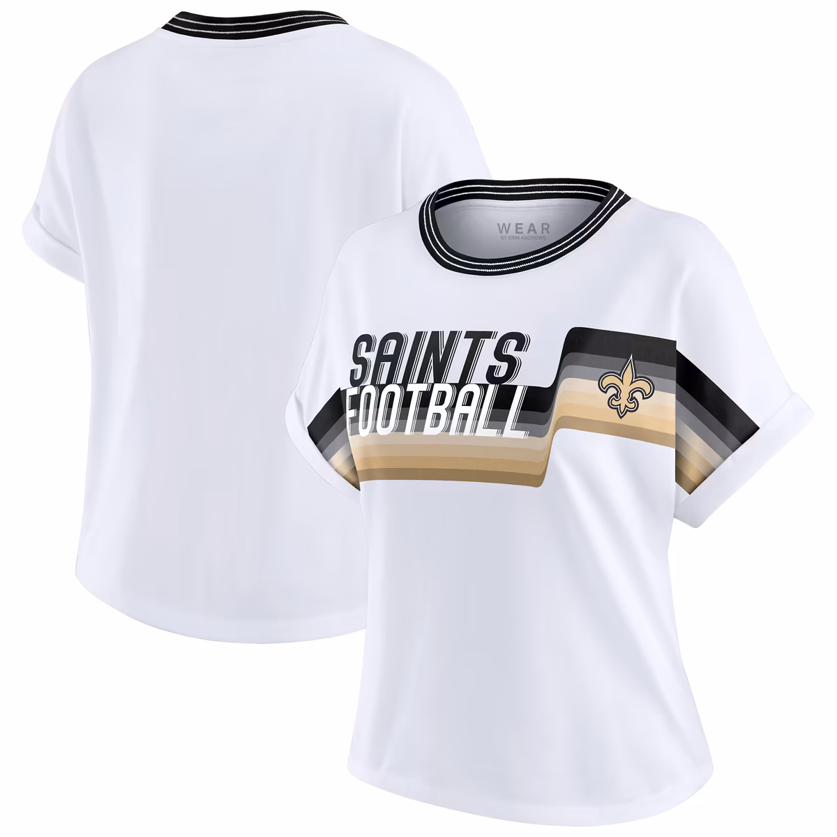 Women's WEAR by Erin Andrews White New Orleans Saints Cropped Center Stripe Dolman T-Shirt 2 Women's WEAR by Erin Andrews White New Orleans Saints Cropped Center Stripe Dolman T-Shirt