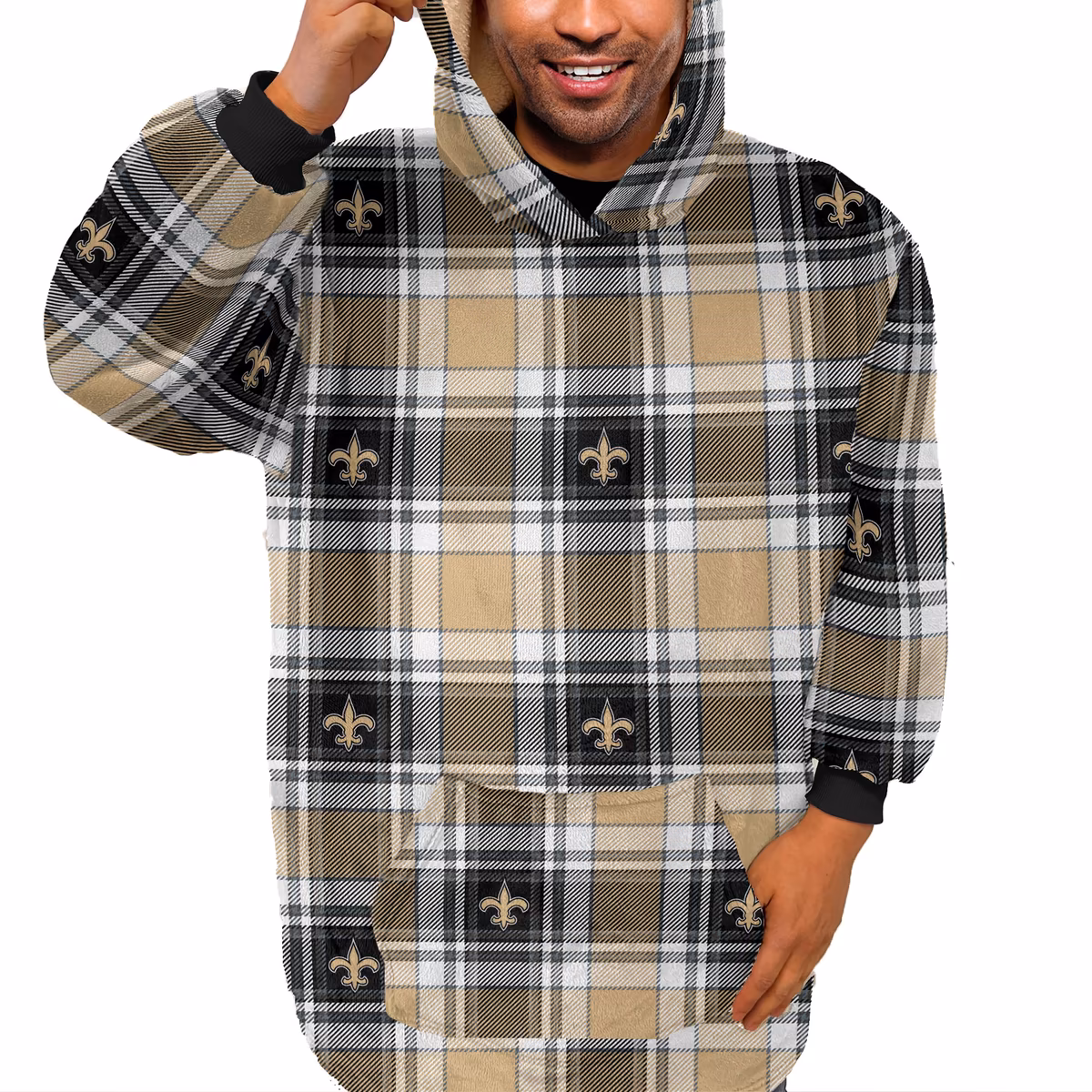 Pegasus  New Orleans Saints Plaid Logo Box Bloncho with Sherpa Inside
