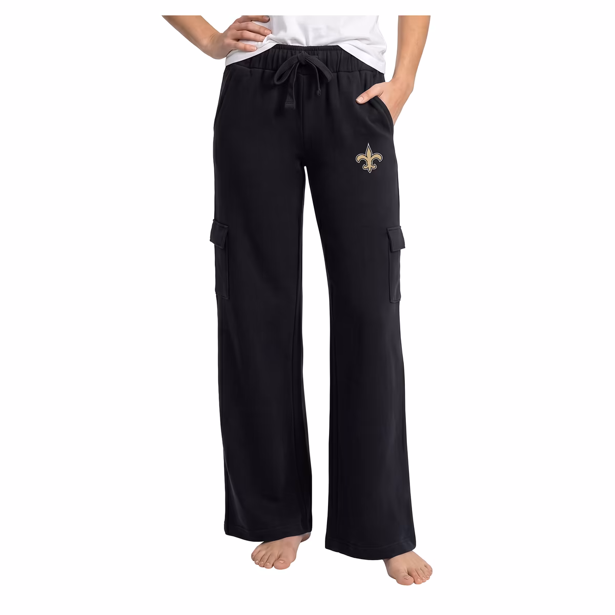 Women's Concepts Sport Black New Orleans Saints Truett Wide-Leg Cargo Fleece Pants