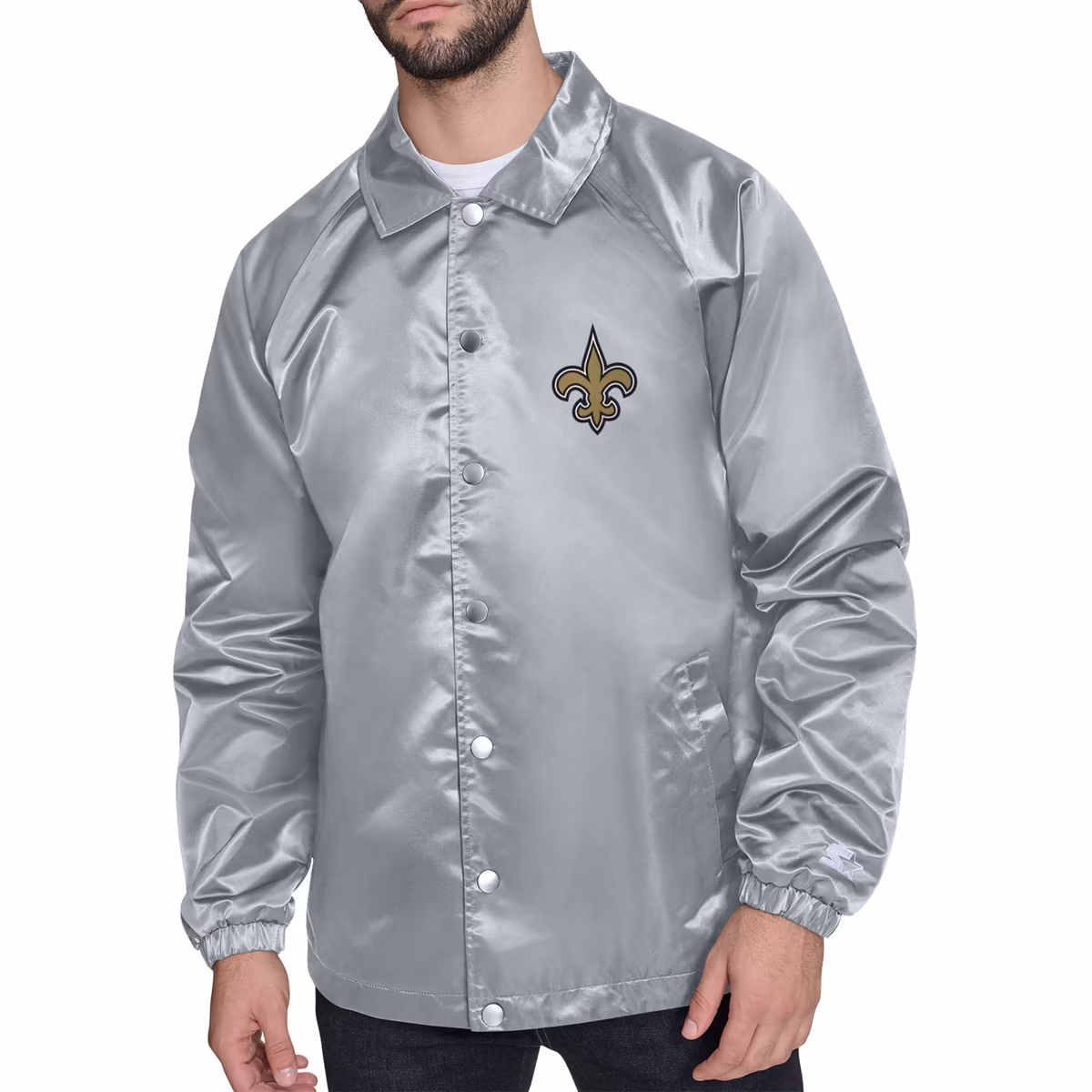 Men's Starter  Gray New Orleans Saints Retro Logo Raglan Coaches Full-Snap Jacket