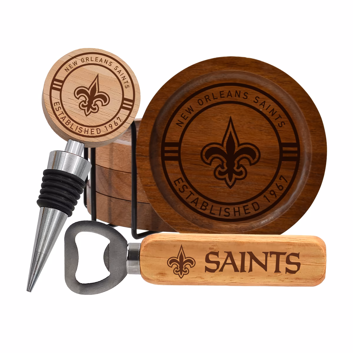 The Memory Company New Orleans Saints Coaster, Bottle Opener & Wine Stopper Set 2 The Memory Company New Orleans Saints Coaster, Bottle Opener & Wine Stopper Set