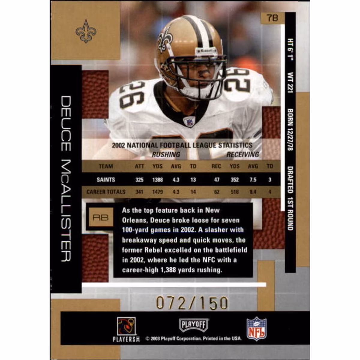 2003 Absolute Memorabilia Spectrum #78 Deuce McAllister
