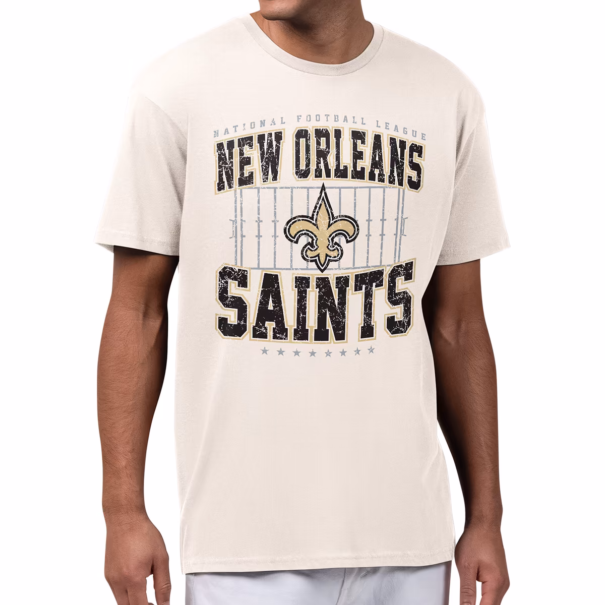 Men's Starter Cream New Orleans Saints Distressed Field T-Shirt 2 Men's Starter Cream New Orleans Saints Distressed Field T-Shirt