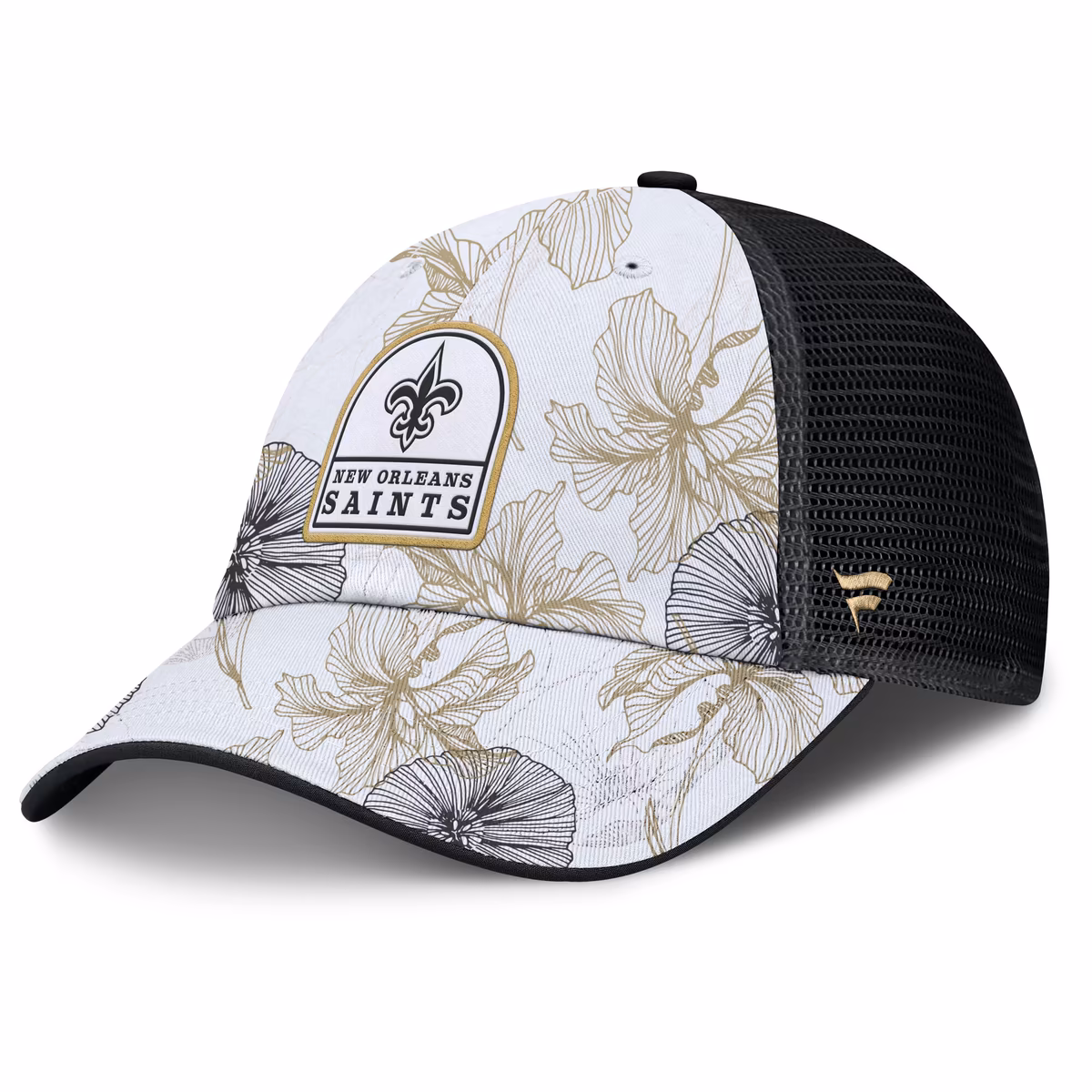 Men's Fanatics White/Black New Orleans Saints Tropical Adjustable Trucker Hat