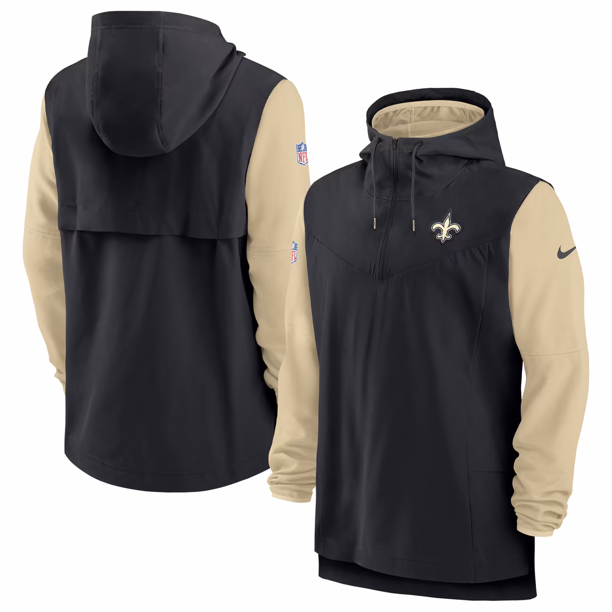 Men's Nike Black/Gold New Orleans Saints Sideline Player Quarter-Zip Hooded Jacket