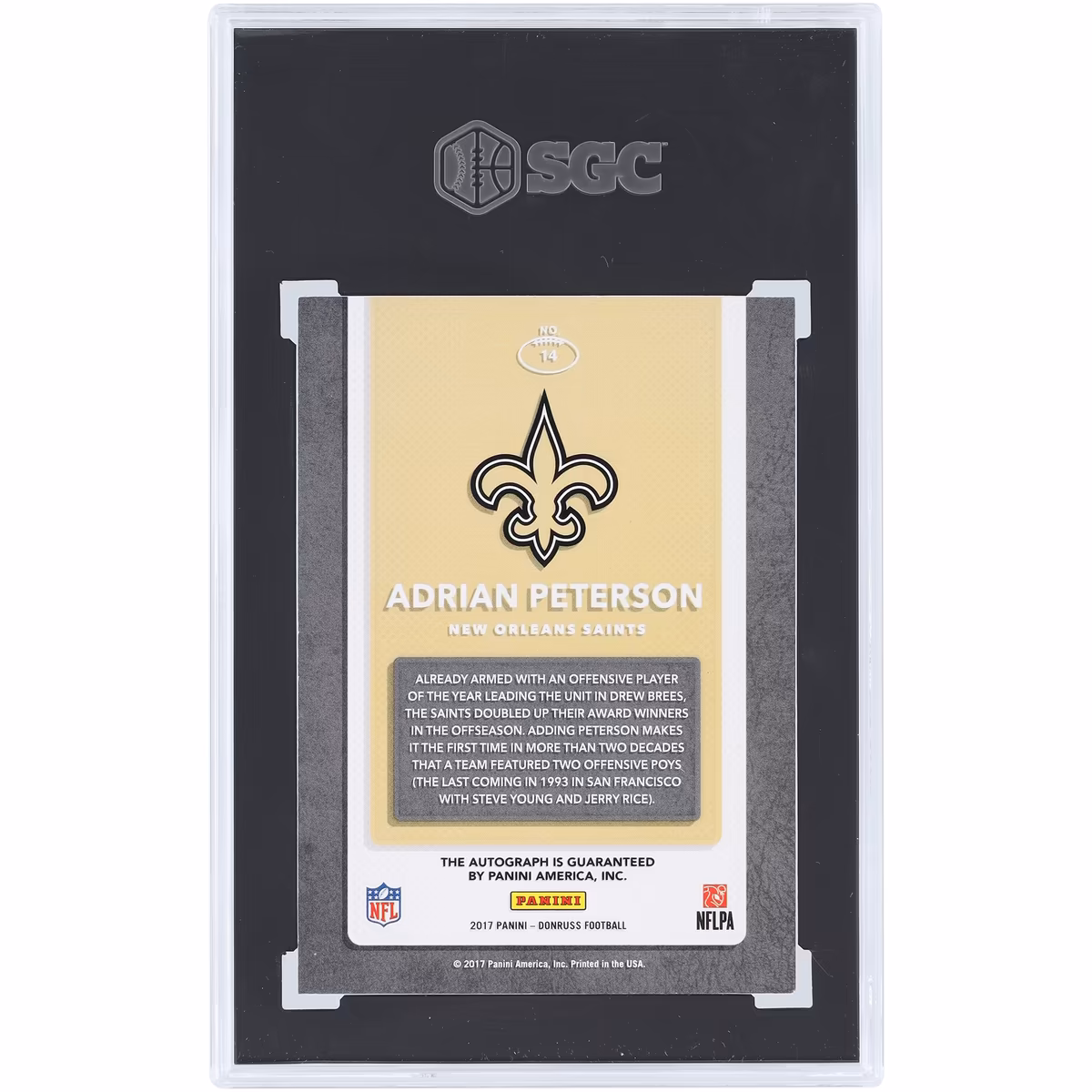 Adrian Peterson New Orleans Saints Autographed 2017 Panini Donruss Dominators #14 #4/5 SGC Authenticated 8.5 Card 3 Adrian Peterson New Orleans Saints Autographed 2017 Panini Donruss Dominators #14 #4/5 SGC Authenticated 8.5 Card