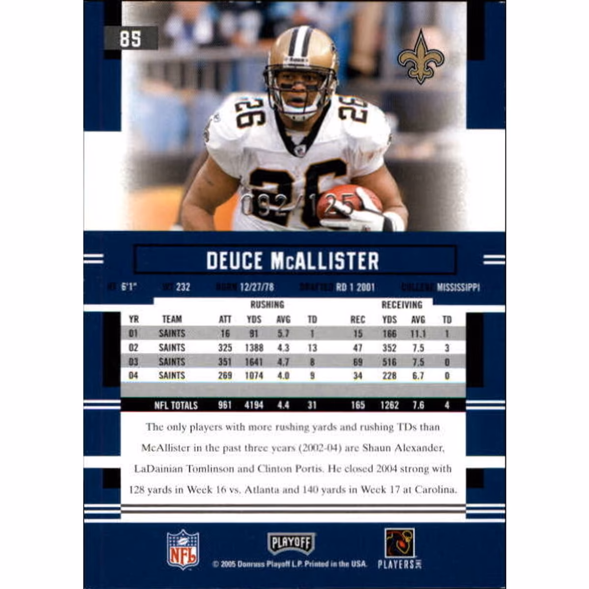 2005 Playoff Prestige Xtra Points Red #85 Deuce McAllister