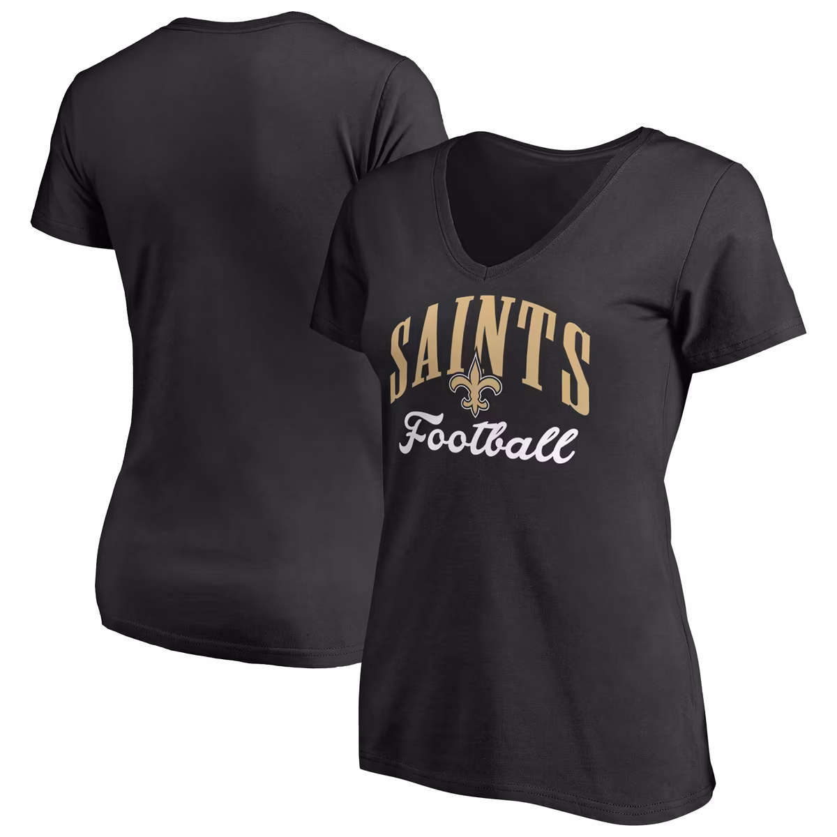 Women's Black New Orleans Saints Victory Script V-Neck T-Shirt 15 Women's Black New Orleans Saints Victory Script V-Neck T-Shirt