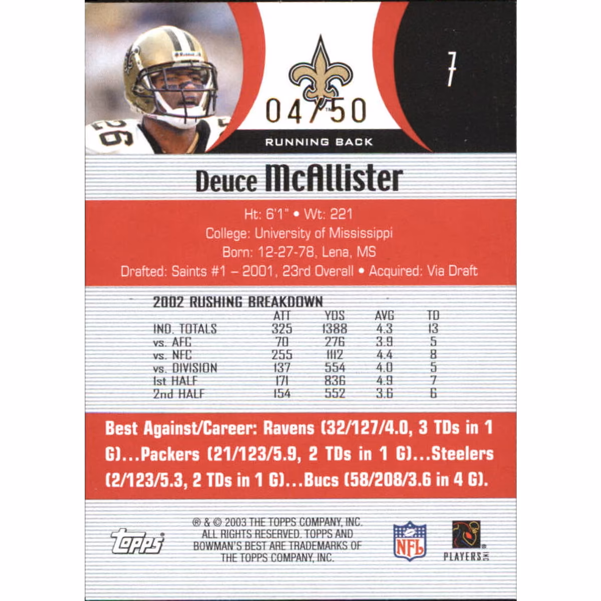2003 Bowman's Best Red #7 Deuce McAllister