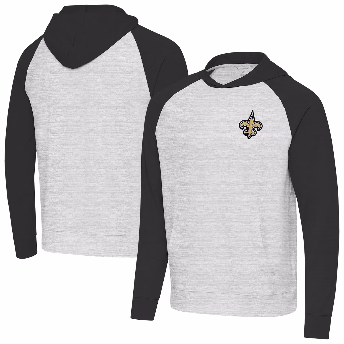 Men's Antigua Black/Heather Gray New Orleans Saints Urgent Pullover Hoodie