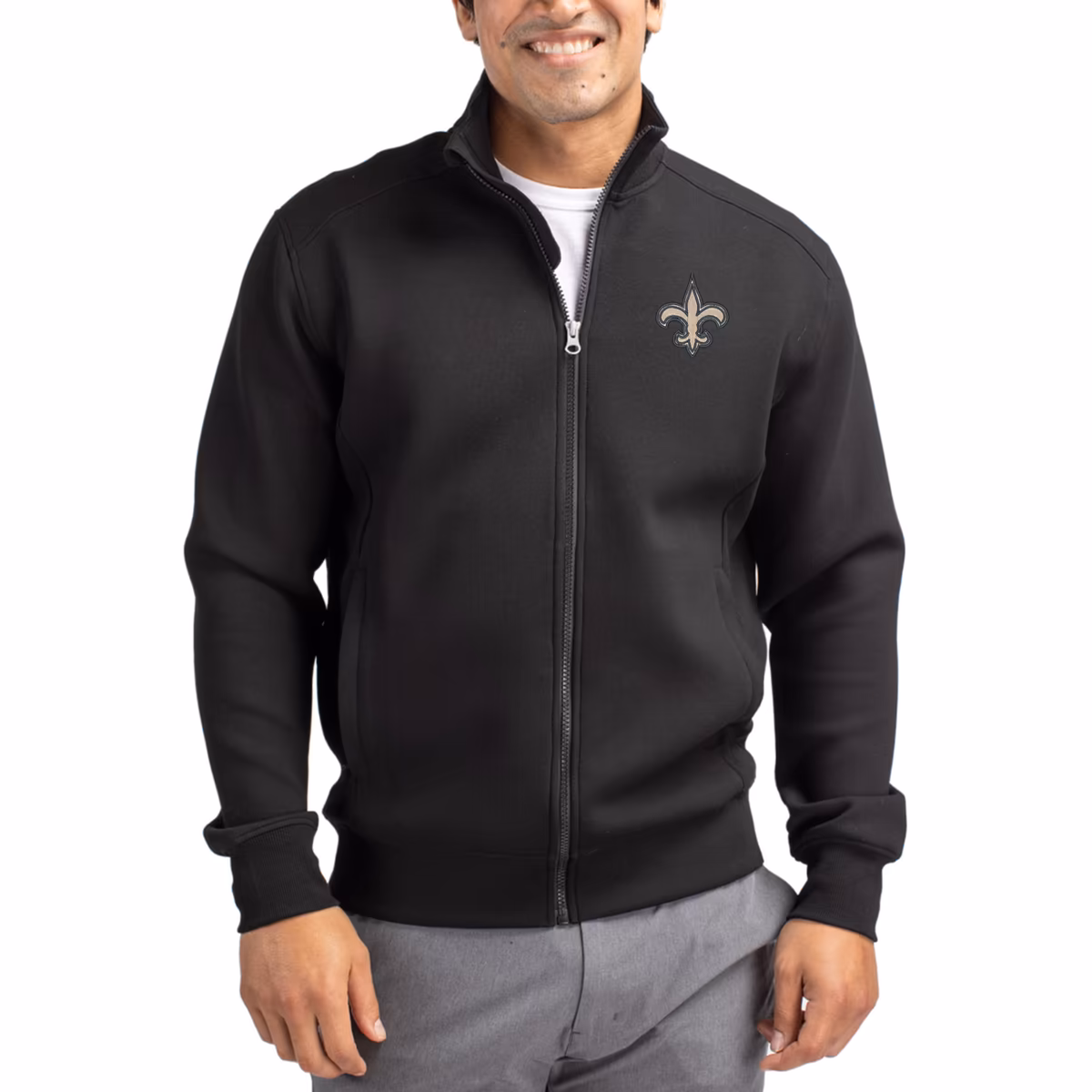 Men's Cutter & Buck Black New Orleans Saints Roam Eco Recycled Full-Zip Jacket 3 Men's Cutter & Buck Black New Orleans Saints Roam Eco Recycled Full-Zip Jacket