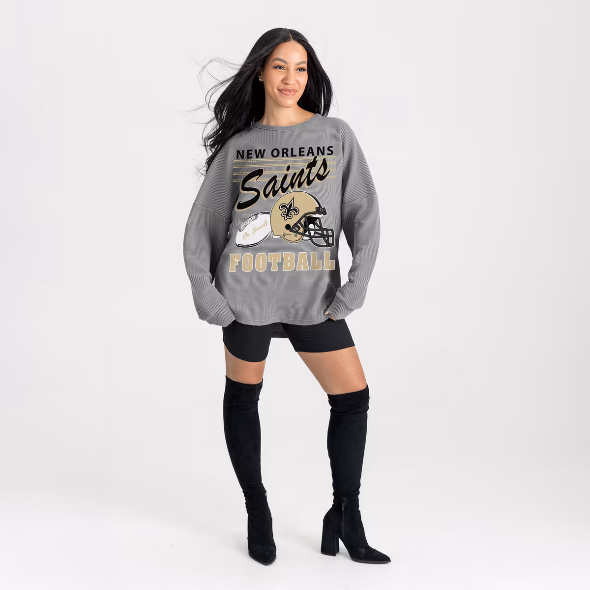 Women's Gameday Couture Gray New Orleans Saints Oversized Sweet Victory Corded Sweatshirt 3 Women's Gameday Couture Gray New Orleans Saints Oversized Sweet Victory Corded Sweatshirt