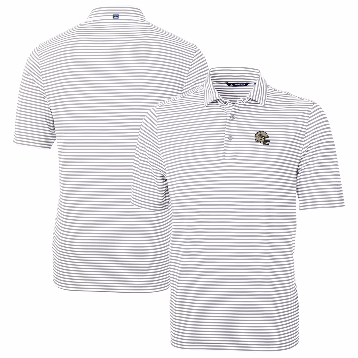 Men's Cutter & Buck  Silver New Orleans Saints Helmet Virtue Eco Pique Stripe Recycled Polo