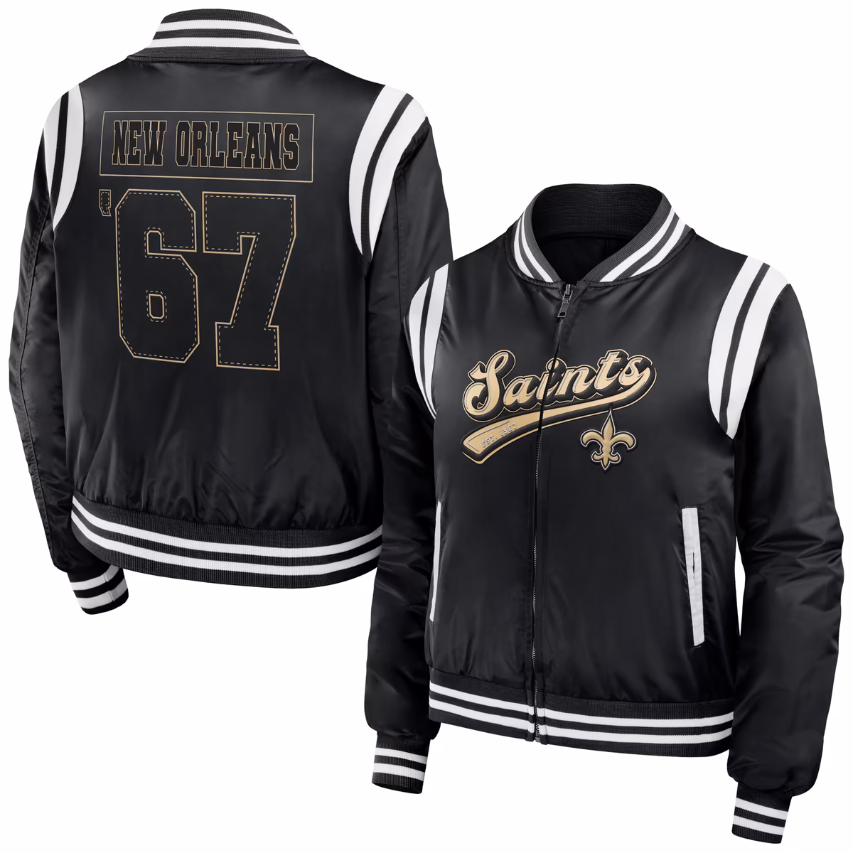 Women's WEAR by Erin Andrews Black New Orleans Saints Bomber Full-Zip Jacket 2 Women's WEAR by Erin Andrews Black New Orleans Saints Bomber Full-Zip Jacket