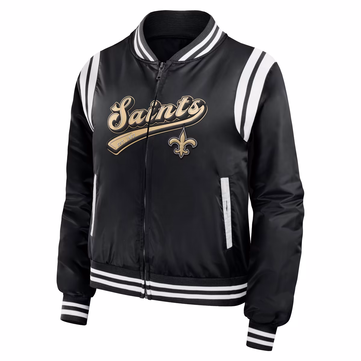Women's WEAR by Erin Andrews Black New Orleans Saints Bomber Full-Zip Jacket 3 Women's WEAR by Erin Andrews Black New Orleans Saints Bomber Full-Zip Jacket