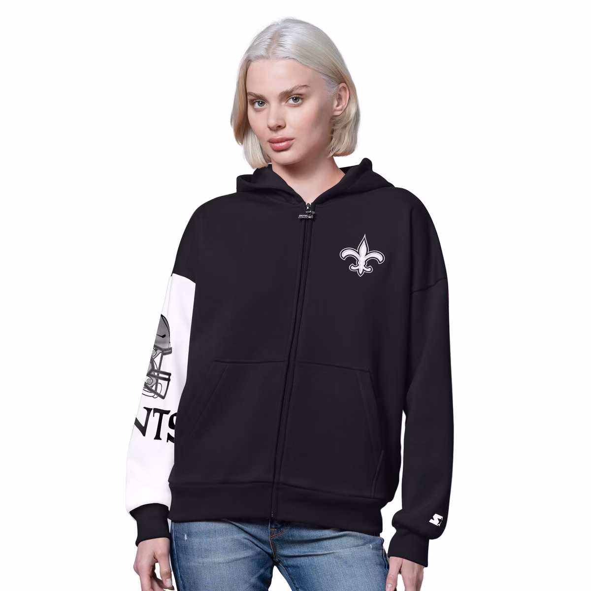 Women's Starter  Black New Orleans Saints 4th Down Full-Zip Hoodie