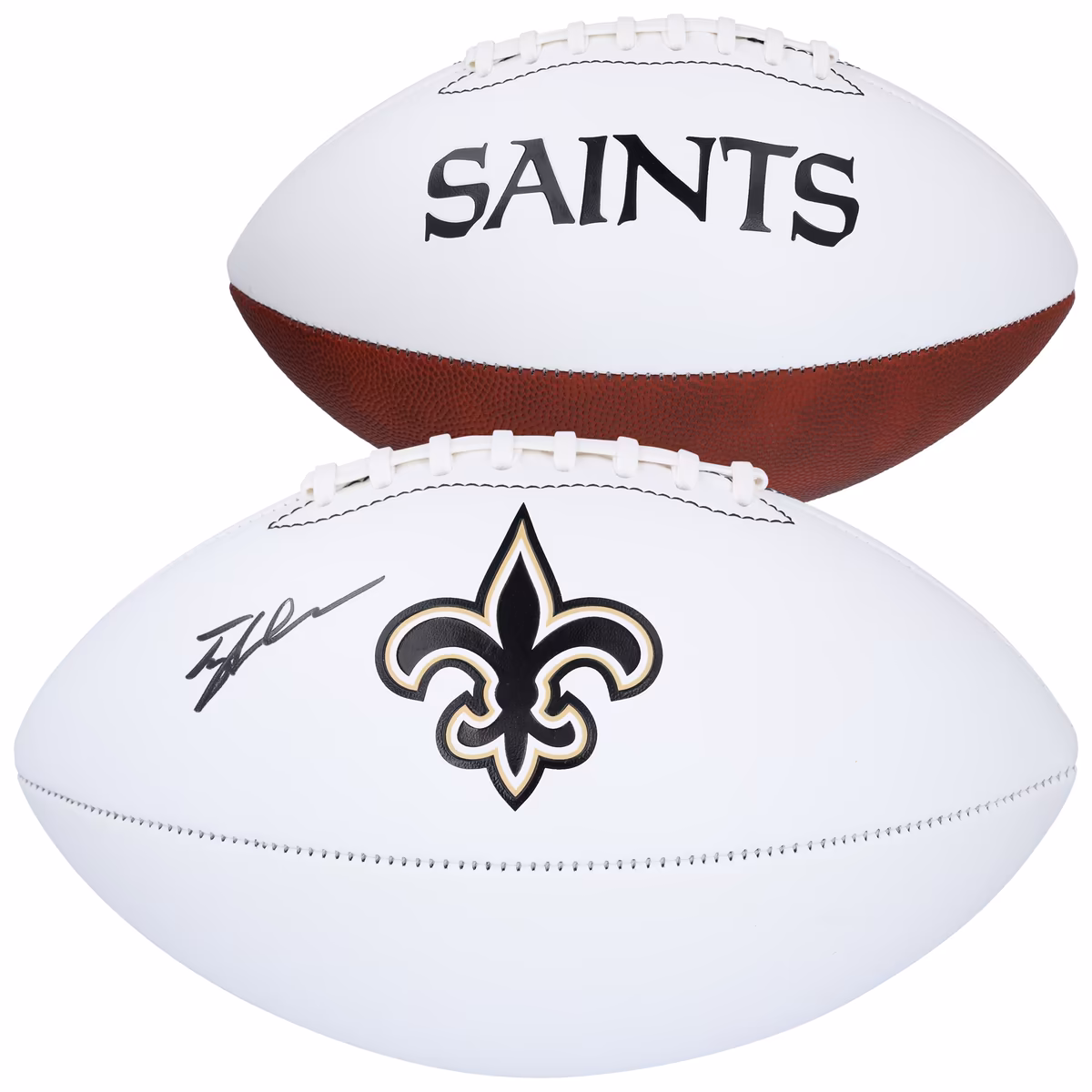 Tyler Shough New Orleans Saints Autographed Franklin White Panel Football 2 Tyler Shough New Orleans Saints Autographed Franklin White Panel Football