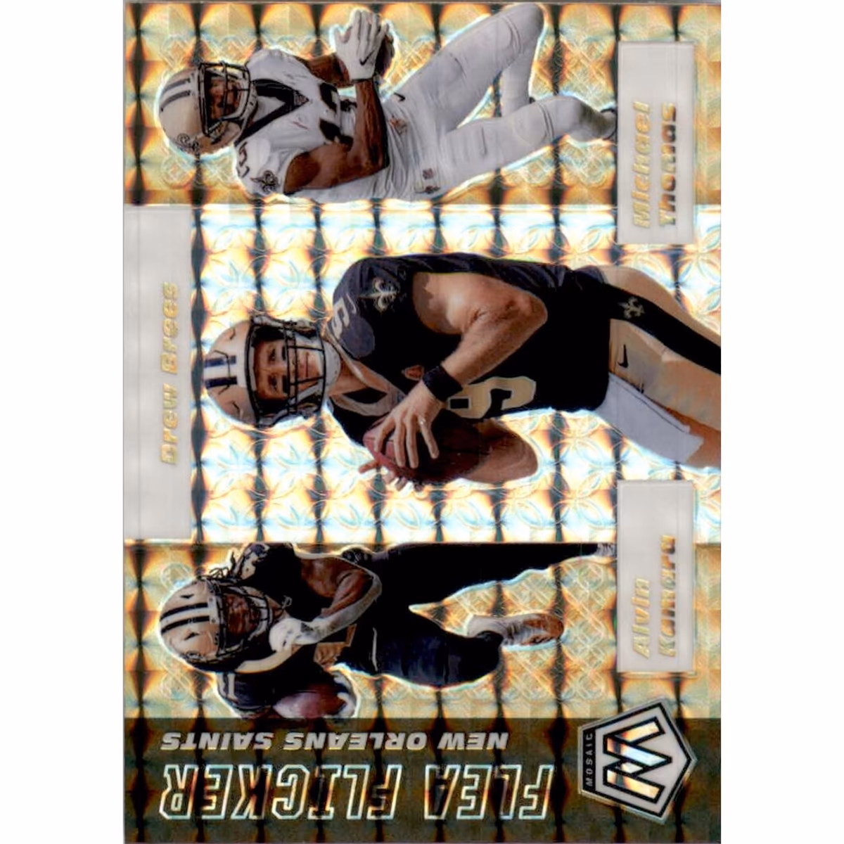 2020 Panini Mosaic Flea Flicker Mosaic #12 Alvin Kamara/Drew Brees/Michael Thomas 2 2020 Panini Mosaic Flea Flicker Mosaic #12 Alvin Kamara/Drew Brees/Michael Thomas